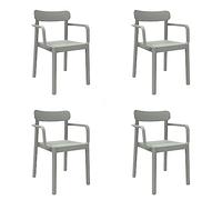 garbar Elba Set 4 Silla con Brazos Interior, Exterior | jardín, terraza, balcón, Salon, Cocina, Comedor | diseño, Ligero, apilable | Gris Verdoso