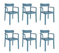 garbar Elba Set 6 Silla con Brazos Interior, Exterior | jardín, terraza, balcón, Salon, Cocina, Comedor | diseño, Ligero, apilable | Azul Retro