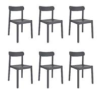 garbar Elba Set 6 Silla Interior, Exterior | jardín, terraza, balcón, Salon, Cocina, Comedor | diseño, Ligero, apilable | Gris Oscuro