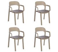 GARBAR ONA Set 4 Silla con Brazos Interior, Exterior | jardín, terraza, balcón, Salon, Cocina, Comedor | diseño, Ligero, apilable | Arena - Chocolate