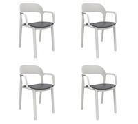 GARBAR ONA Set 4 Silla con Brazos Interior, Exterior | jardín, terraza, balcón, Salon, Cocina, Comedor | diseño, Ligero, apilable | Blanco - Gris Oscuro