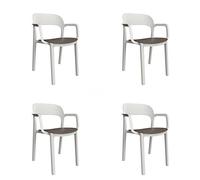 GARBAR ONA Set 4 Silla con Brazos Interior, Exterior | jardín, terraza, balcón, Salon, Cocina, Comedor | diseño, Ligero, apilable | Blanco - Chocolate