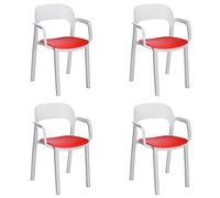 GARBAR ONA Set 4 Silla con Brazos Interior, Exterior | jardín, terraza, balcón, Salon, Cocina, Comedor | diseño, Ligero, apilable | Blanco - Rojo