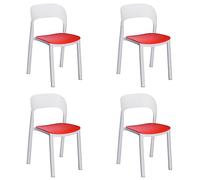 GARBAR ONA Set 4 Silla Interior, Exterior | jardín, terraza, balcón, Salon, Cocina, Comedor | diseño, Ligero, apilable | Blanco - Rojo