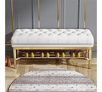 GArcan Banco De Entrada De Cuero De Primera Calidad con Zapatero Dorado,Asiento De Banco De Cama Tapizado con Botones,Banco De Zapatos De Pasillo Moderno Organizador De Almacenamiento De Zapatos-Bl