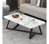 GArcan Mesas de Centro de Cristal para salón, mesas de Centro rectangulares Modernas para salón y Mesa Auxiliar de mármol sintético con Estructura de Metal Negro, Juegos de mesas de salón Modernos