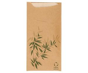 García de Pou 169.40 Bolsas Cubiertos y Servilleta Just in Time Feel Green, 80 + 10Pe G/M2, 11.2 x 22.5 cm, Natural Kraft Verjurado 100 Unidades
