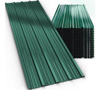 GARDEBRUK® 14x Paneles Tejado Trapezoidales, 110x46cm = 7m², Placas Galvanizadas, Chapas Onduladas Perfiladas Sandwich, Sin Agujeros, Verde, Garage Caseta Cobertizo Construcción, Fácil Montaje
