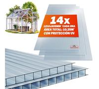 GARDEBRUK 14x Placas de Policarbonato Alveolar 121x60,5Cm Transparente | 4mm, 10,3m², Panel Sandwich, Tejado, Exterior, Material Cubierta, Placa Invernadero, Resistente, Uso Versátil, Fácil Montaje