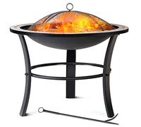 GARDEBRUK® Brasero Jardin Fuego Ø76cm Rejilla Antichispas Atizador Tapa Metal Redondo Chimenea Exterior