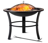 GARDEBRUK® Brasero Jardin Sevilla Ø76cm Rejilla Antichispas Atizador Tapa Metal Redondo Chimenea Exterior