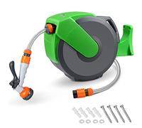 GARDEBRUK® Carrete Manguera Retráctil 20 m Sistema Enrollado Automático Soporte Pared Giratorio 180° Boquilla Roceado 7 Modos Riego Jardín Exterior