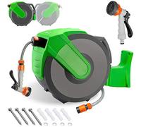 GARDEBRUK® Carrete Manguera Retráctil 30 m Sistema Enrollado Automático Soporte Pared Giratorio 180° Boquilla Roceado 7 Modos Riego Jardín Exterior