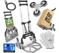 GARDEBRUK® Carretilla Plegable para Subir Escaleras hasta 80Kg Carro Transporte Mudanzas Aluminio Altura Regulable Ruedas Goma Maciza Incl. Guantes y Cuerdas Elásticas