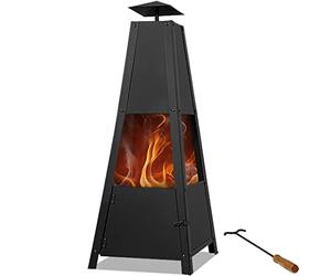 Gardebruk Chimenea de Jardín Brasero Pirámide Estufa de Leña con Atizador Fogón Exterior 102x35x35cm