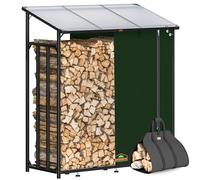 Gardebruk Estante Almacenamiento Leña Exterior XXL | Techo Integrado, Cubierta Enrollable, Bolsa Transporte Leña, Resistente Intemperie, Acero, Fácil Montaje, 163x198x70Cm