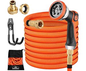 GARDEBRUK® Manguera de Jardín Extensible Flexible 15m 8 Funciones de Riego Adaptador 1/2' 3/4' Núcleo Látex Naranja
