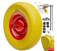 GARDEBRUK Rueda para Carretilla PU Antipinchazos Amarillo | Goma Maciza, 4.80/4.00-8, Llanta Acero 390mm, Carga 200Kg, Perfil Ranurado, Resistente, Rodamiento Bolas, Recambio