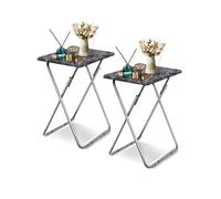 Garden 4 you Mesa plegable para TV, mesa de comedor de TV con parte superior de MDF resistente, bandejas de comedor para sala de estar sin necesidad de montaje, 2 piezas (mármol oscuro)
