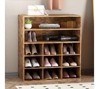 Garden 4 You - Organizador de zapatos, estante de madera de 5 niveles con 2 estantes de almacenamiento y 9 cubos, gabinete organizador de zapatos para entrada, pasillo, clóset y cochera, café