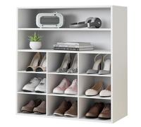 Garden 4 You - Organizador de zapatos, estante de madera de 5 niveles con 2 estantes de almacenamiento y 9 cubos, gabinete organizador de zapatos para entrada, pasillo, clóset y cochera, blanco