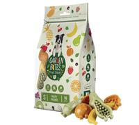 Garden Bites Fruity Friends - Snacks Vegetarianos para Perros - Sin Gluten - Sabor a Frutas - Alimento Rico en Vitaminas, Calcio y Hierro - Pack de 270g y 18 Uds de 7cm - Duvo+
