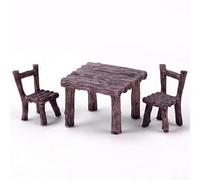 Garden Craft - Mesa y silla de resina para escenas de jardín de hadas, diseños de casa de muñecas, terrarios y uso de exhibición de plantas maduras (café oscuro, sin flores, mesa cuadrada)