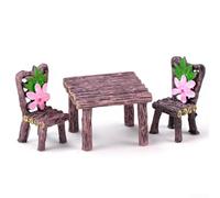Garden Craft - Mesa y silla de resina para escenas de jardín de hadas, diseños de casa de muñecas, terrarios y uso de exhibición de plantas maduras (café oscuro, con flores, mesa cuadrada)