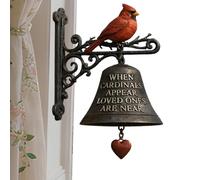 Garden Dinner Bell Mount - Red Bird Wall Decor, Outdoor Entrance Ringing Bell | Rustic Style Backyard Porch Decorative Accent Display Ornament Concept for Ranch Cottage Entranceway Fence Gate Welcome