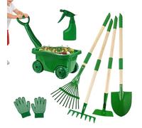 Garden Game Playset with Rake Shovel Hoe Leaf Rake Wheelbarrow Gloves and Spray Bottle | Kids Wheelbarrow Toys | For Children Boys Girls Backyard Beach Easter Birthday
