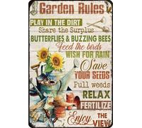 Garden Garden Rules Share The Surplus Feed The Birds Enjoy The View - Letrero de metal de aluminio para decoración del hogar, arte vintage, pintura de hierro, 8 x 12 pulgadas