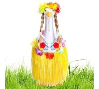 Garden Goose Outfit - Tropical Hawaiian Costume Kit With Skirt Wig Bikini And Wreath, Decorative Animal Clothing For 23 Inch Lawn Statue, Fun Seasonal Display Set | Outdoor Porch Yard