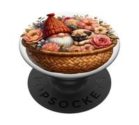 Garden Grandpa Gnome Cuddling in Dog Basket With Cute Pug PopSockets PopGrip Adhesivo