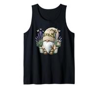Garden Grandpa Gnome With Lilac Plants In Pots For Summer Camiseta sin Mangas