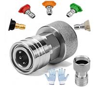 Garden Hose to Mini Power Washer Adapter-3/4 GHT to 1/4", Garden Hose Pressure Washer Attachment, Stainless Steel Adapter Screws, Convert Water Hoses to Power Washers Connector (with 5 Nozzles)