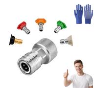 Garden Hose to Mini Power Washer Adapter-3/4 GHT to 1/4", Pressure Washer Hose Attachment, High Pressure Stainless Steel Connector for Car Wash & Outdoor Cleaning (A)