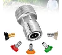 Garden Hose To Mini Power Washer Adapter | 3/4 GHT To 1/4", Water Hose Adapter for Pressure Washer, Stainless Steel Leak-Proof for Garden, Car Washing, Patio Cleaning (Connector+5 Nozzle)