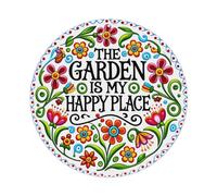 Garden Is My Happy Place - Letrero de metal redondo retro de estaño, decoración de pared vintage para el hogar, bar, cafetería, póster de metal de 8 x 8 pulgadas