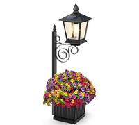 Garden Lanterns Post, Outdoor Solar Lamp, Integrated Patio Light with Basin, Standing Flower Pot for Exterior, Versatile Yard Decor for Garden Patio Porch Backyard Lawn Deck Balcony Pathway Apartment