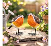 garden mile 2pc Robin Petirrojo Resina Pájaro Juego Altamente Detallado Jardín Adornos Decoración Navidad Uso en Interior o Exteriores