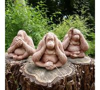 Garden Mile® 3 piezas de monos sabios, efecto de piedra, decoración de jardín | Estatuas de jardín grandes sin oír malvado, no hablar, no ver malvado de resina | 3 sabios orangutanes