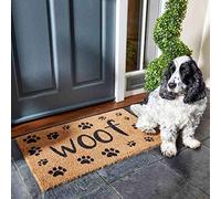Garden Mile® Felpudo antideslizante Dog WOOF de 75 x 45 cm, fibra de coco natural, para interiores y exteriores, fácil de limpiar