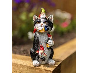 Garden Mile Figura de gnomo de resina para comer gato, colorida decoración interior al aire libre para el hogar, patio, terraza, cama de flores, de pie, novedosa a prueba de intemperie