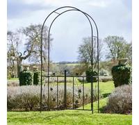 garden mile Grande 2,4M Decorativo Negro De Metal Jardín Arco Con Doble Gates Resistente Fuerte Tubular Eje Para Rosas Escalada Plantas Soporte Pergola Arcada decoración jardín