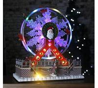 Garden Mile - Noria musical con escena de pueblo de Navidad, adorno navideño iluminado con luces LED y música, decoración festiva que funciona con pilas para mesa, repisa de chimenea y decoración del