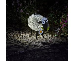 Garden Mile Ovejas iluminadas con energía solar para exteriores, luces LED de jardín o patio, luces solares novedosas para jardín, adornos de animales LED para decoración (oveja)