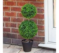 Garden Mile® Plantación artificial de árbol topiario verde para jardín, plantas y macetas artísticas redondas de corte de bola, arbusto de jardín para puerta, porche delantero (bola dúo)