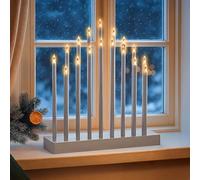 garden mile® Torre de luz grande y moderna de plata con 17 luces de vela de tubo blanco cálido para decoración de ventanas de Navidad, decoración de mesa de bajo voltaje, funciona con red eléctrica