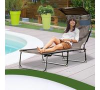 garden mile Tumbona reclinable con bolsa de almacenamiento lateral, toldo de techo y 4 modos ajustables, silla plegable para exteriores e interiores y exteriores, con respaldo ajustable para tomar el