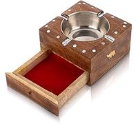 Garden Of Arts Cenicero de madera hecho a mano para fumar cigarrillos para el hogar, sala de estar, único, vintage, decorativo, cuadrado, para interiores y exteriores, cenicero, mesa de oficina para